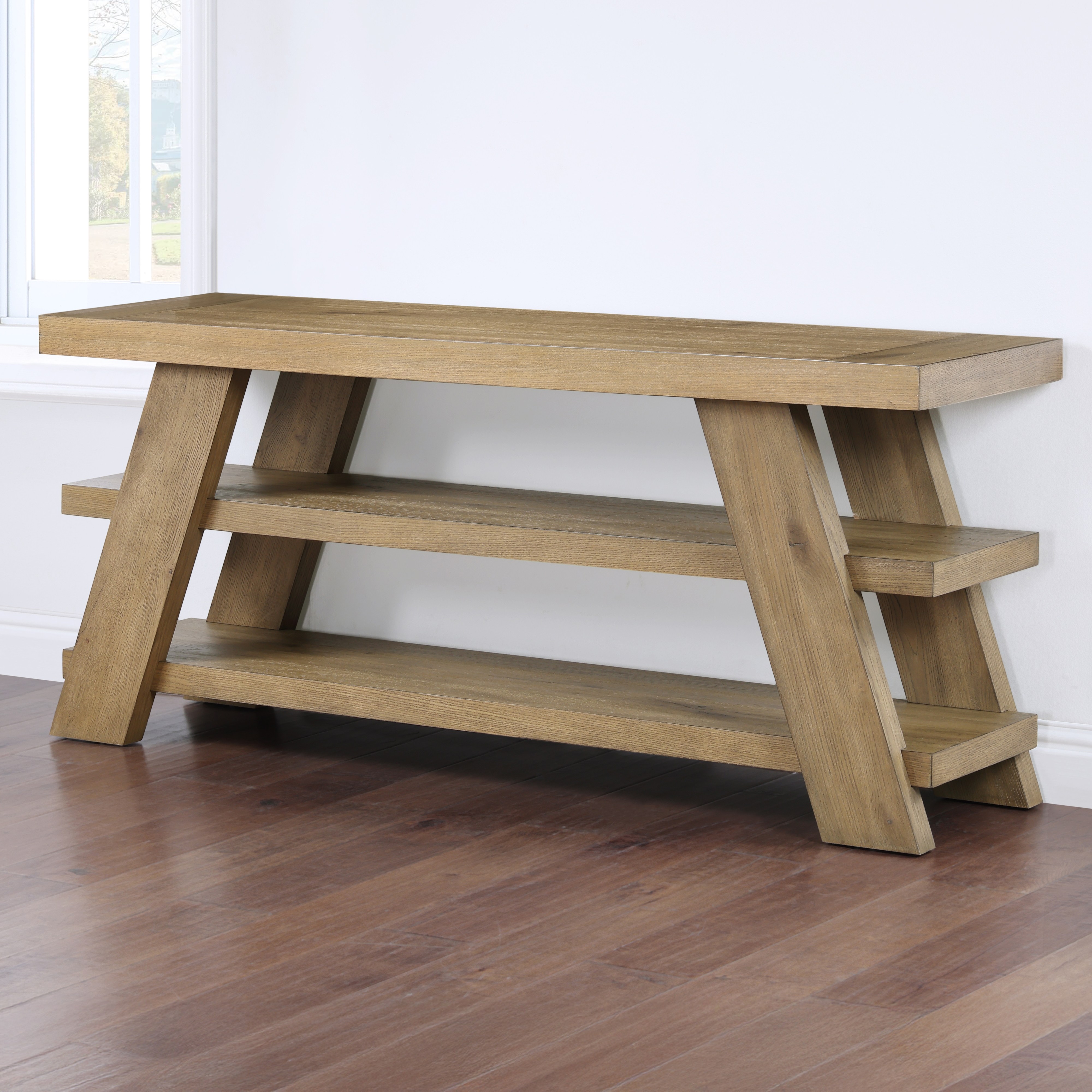 64" Solid Wood TV Console w/Open Shelves