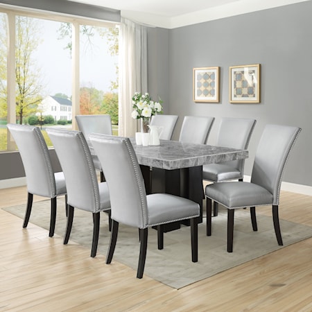 9-Piece Rectangle Dining Set w/ Silver Chair