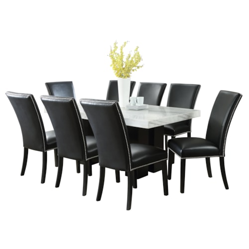 Contemporary 9-Piece Rectangle Dining Table w/Black Chairs