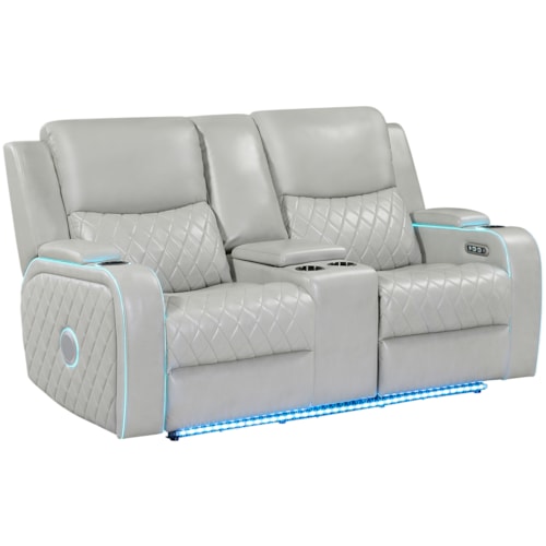 Contemporary Power-Reclining Console Loveseat with Built-In Bluetooth Speakers