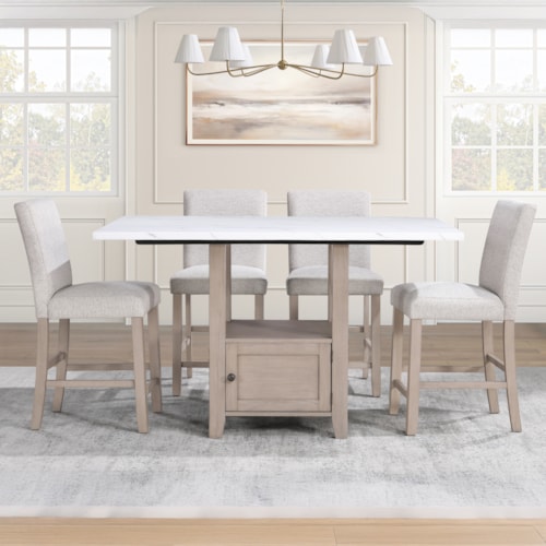 Transitional 5-pc. Faux Marble-Top Counter Set with Upholstered Chairs