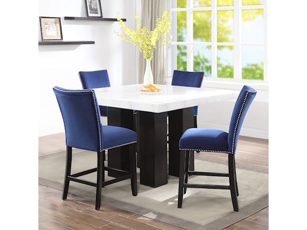 Square 5-Pc Counter Ht Dining Set Blue Chair