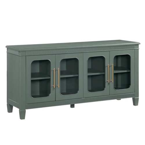 Mid-Century Modern Rounded Glass Door Server with Adjustable Shelves