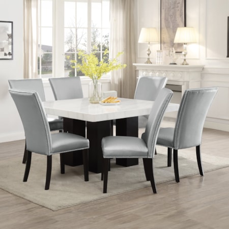 Square 7-Piece Dining Set w/ Silver Chairs