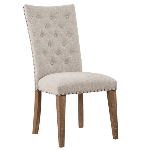 Rustic Upholstered Dining Side Chair with Button-Tufting