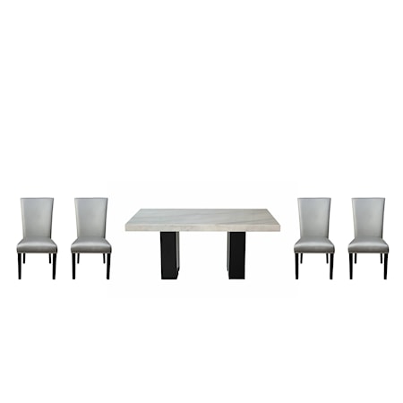 5-Piece Rectangle Dining Set w/Silver Chairs