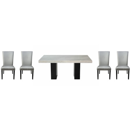 5-Piece Rectangle Dining Set w/Silver Chairs