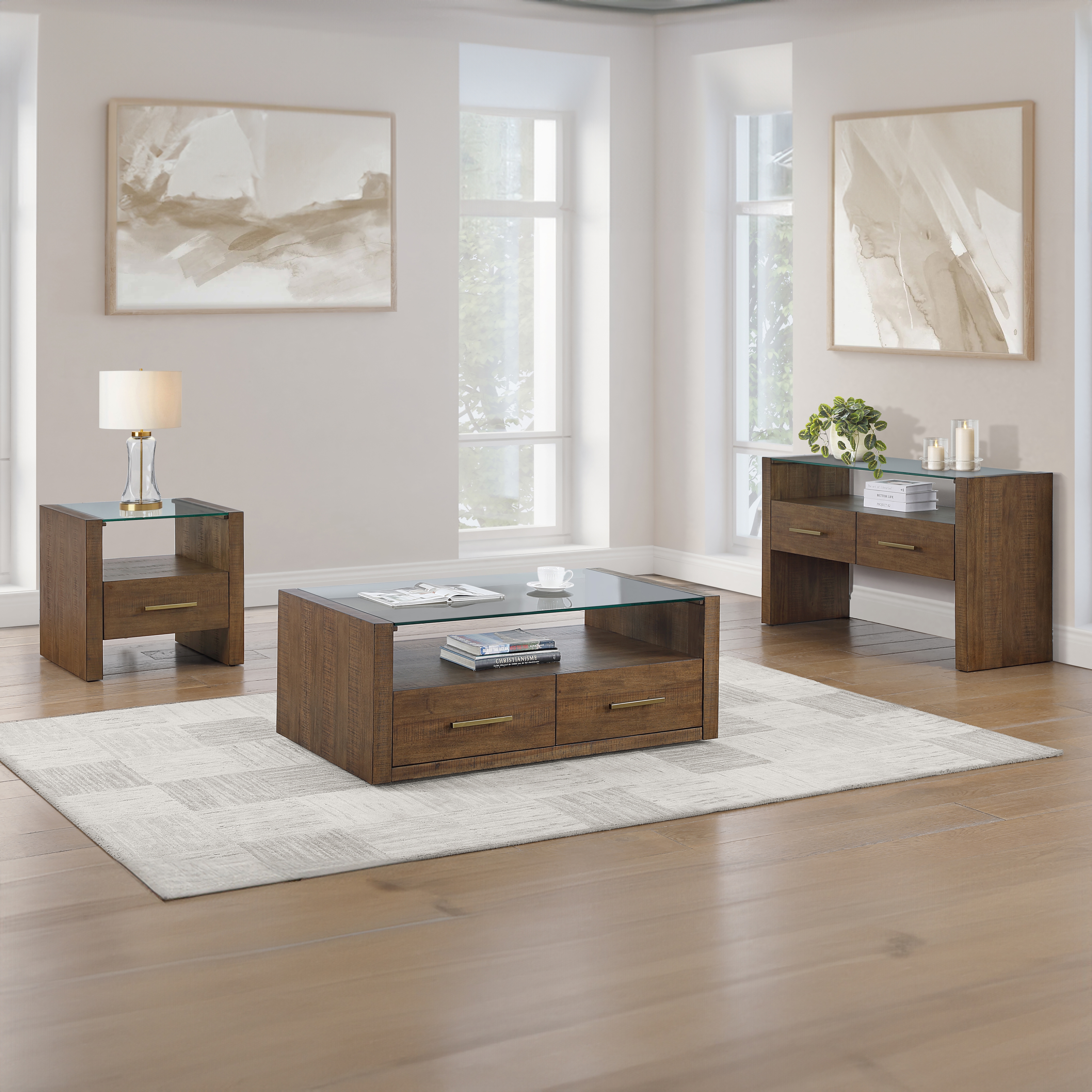 Steve Silver Garland Glass-Top Sq. End Table w/Open Shelf
