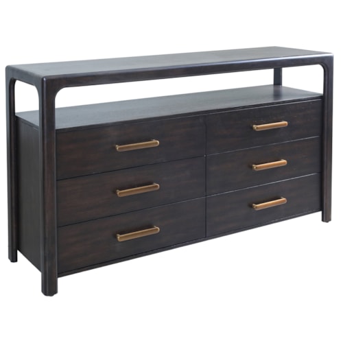 Contemporary Six-Drawer Dresser with Open Shelf Space