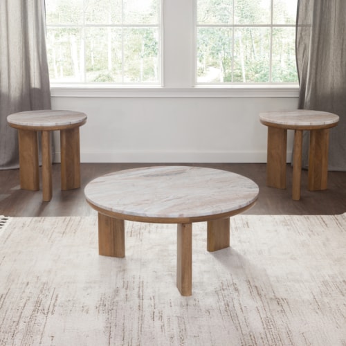 Contemporary 3-pc. Round Marble-Top Occasional Table Set