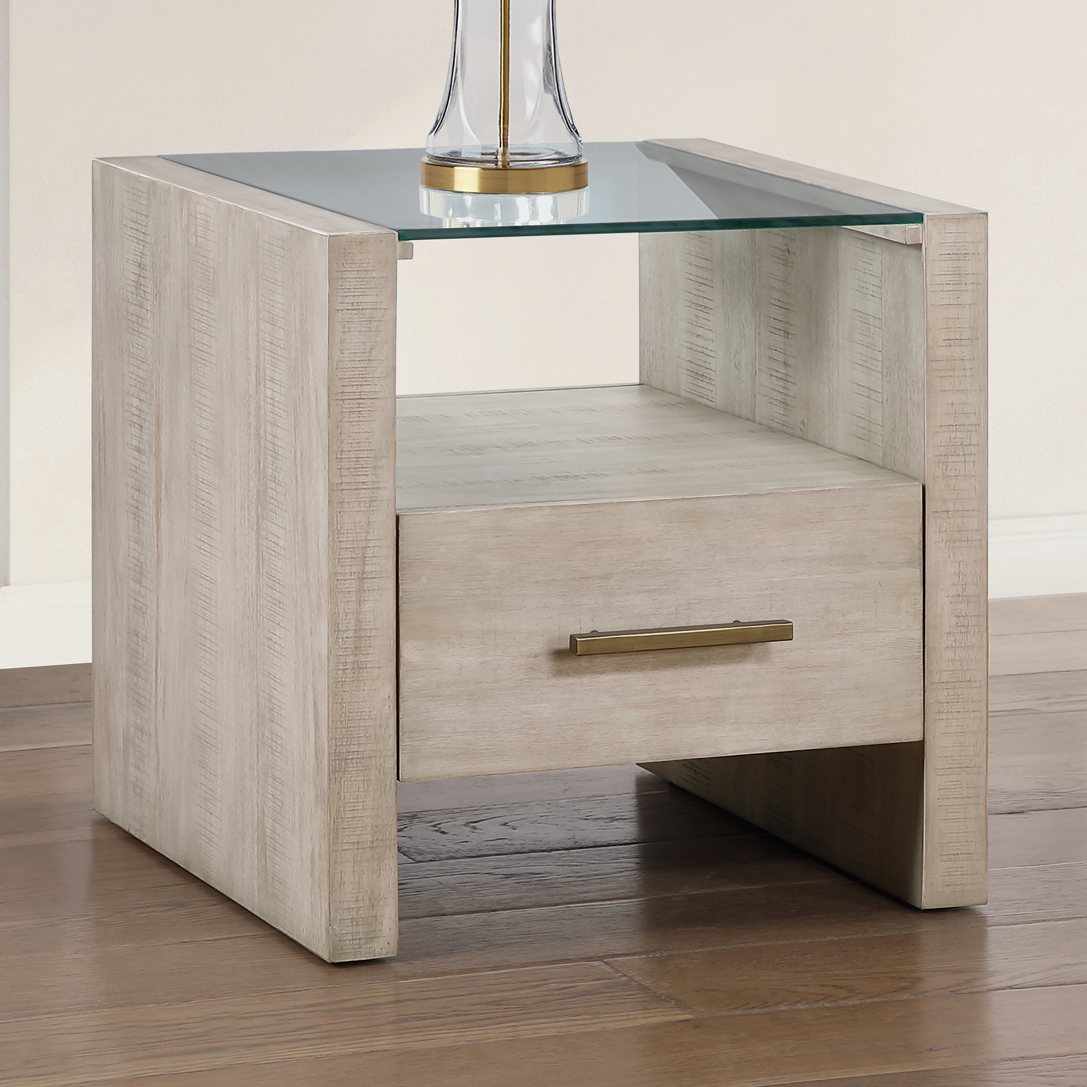 Sq. Glass-Top End Table w/Drawer