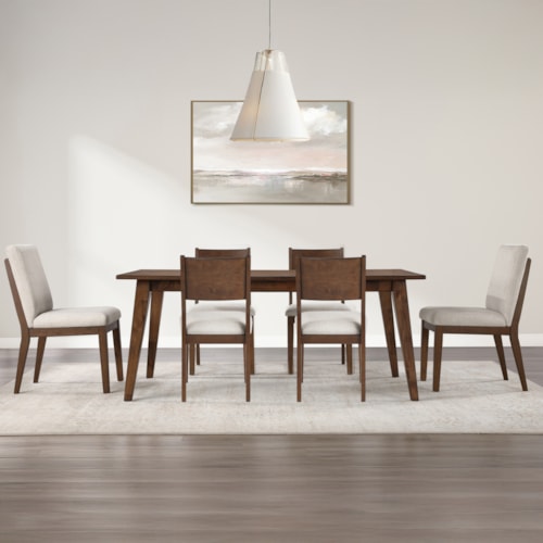 Mid-Century Modern 7-pc. Dining Set with Upholstered Captain's Chairs