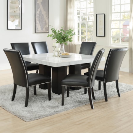 Square 7-Piece Dining Set with Black Chairs