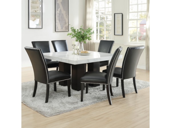 Square 7-Piece Dining Set with Black Chairs