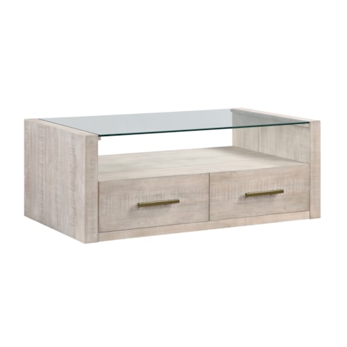 Modern Rustic Glass-Top Coffee Table w/Casters