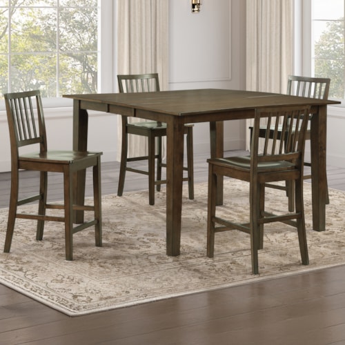 Transitional 5-pc. Counter Set with Slat-Back Stools