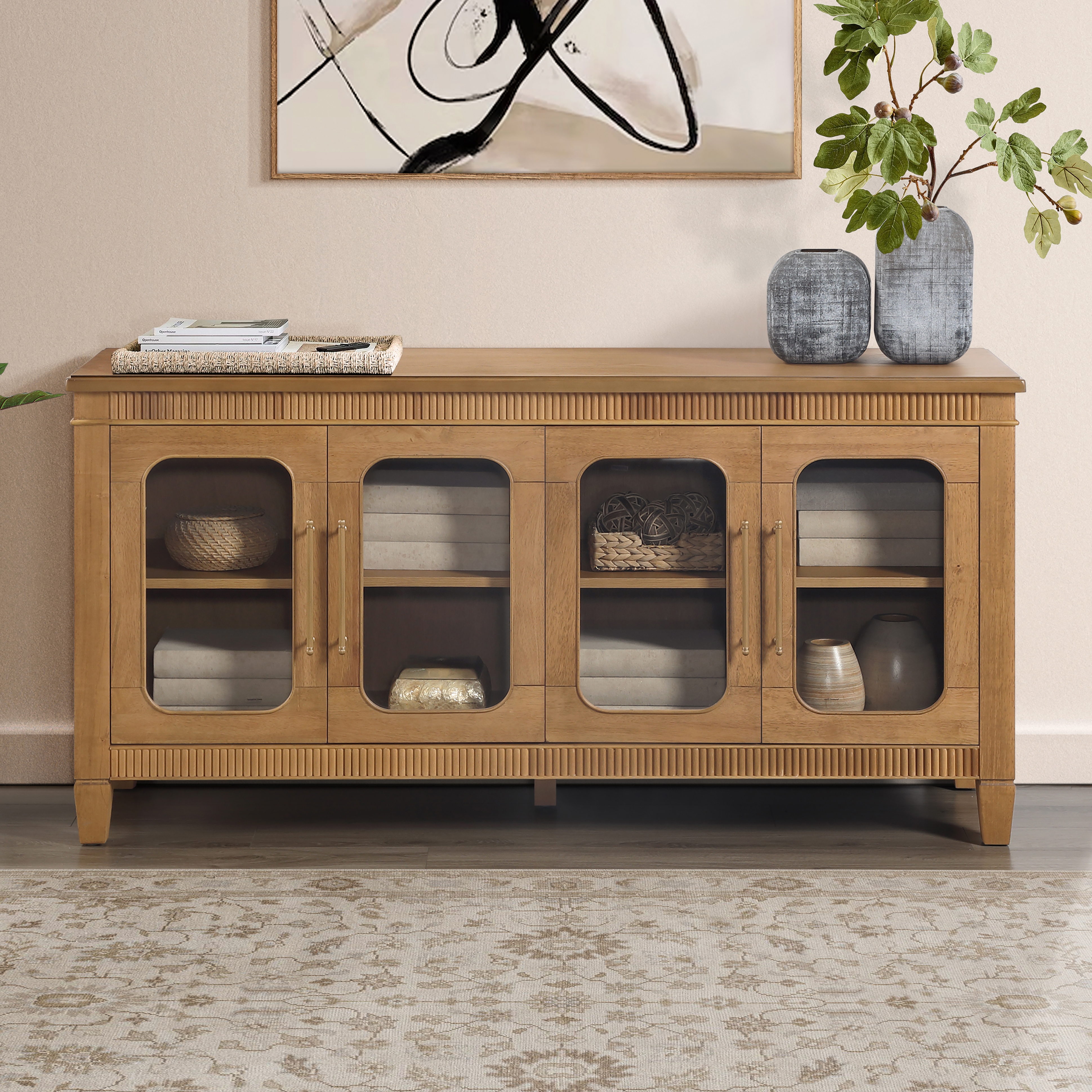 Rounded Glass Door Server w/Adj. Shelves
