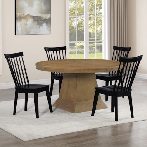 Modern Farmhouse 5-pc. Extension Pedestal Dining Set with Two 18" Leaves