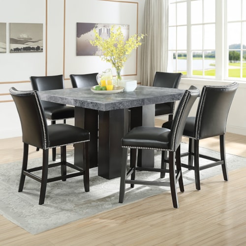 Contemporary 7-Piece Counter Height Dining Set W/Black Chairs