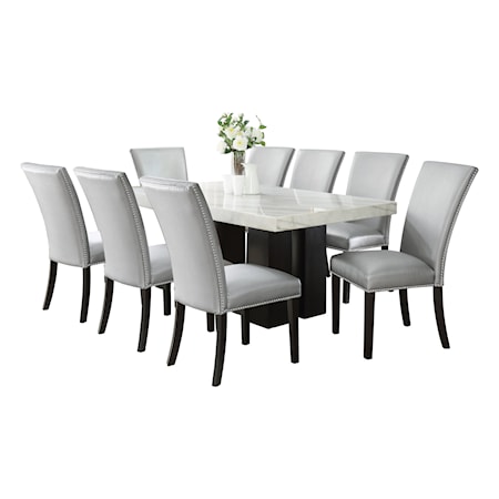 9-Piece Rectangle Dining Set w/Silver Chairs