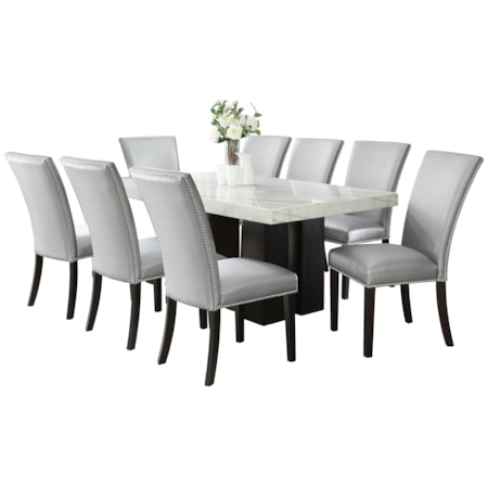 9-Piece Rectangle Dining Set w/Silver Chairs