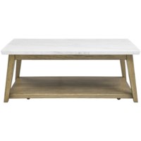 Vida Mid-Century Modern Marble Top Cocktail Table with Caster and Open Bottom Shelf