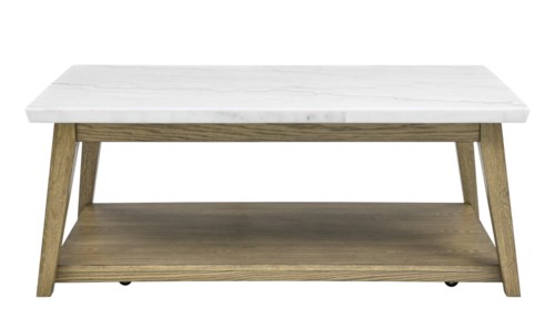 Vida Mid-Century Modern Marble Top Cocktail Table with Caster and Open Bottom Shelf