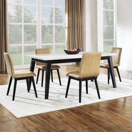 5-pc. Marble-Top Dining Set w/Uph. Chairs