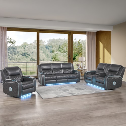 Contemporary 3-pc. Power-Reclining Home Theater Set with Built-In Bluetooth Speakers