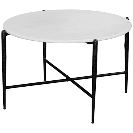 30" Round White Marble-Top Cocktail Table