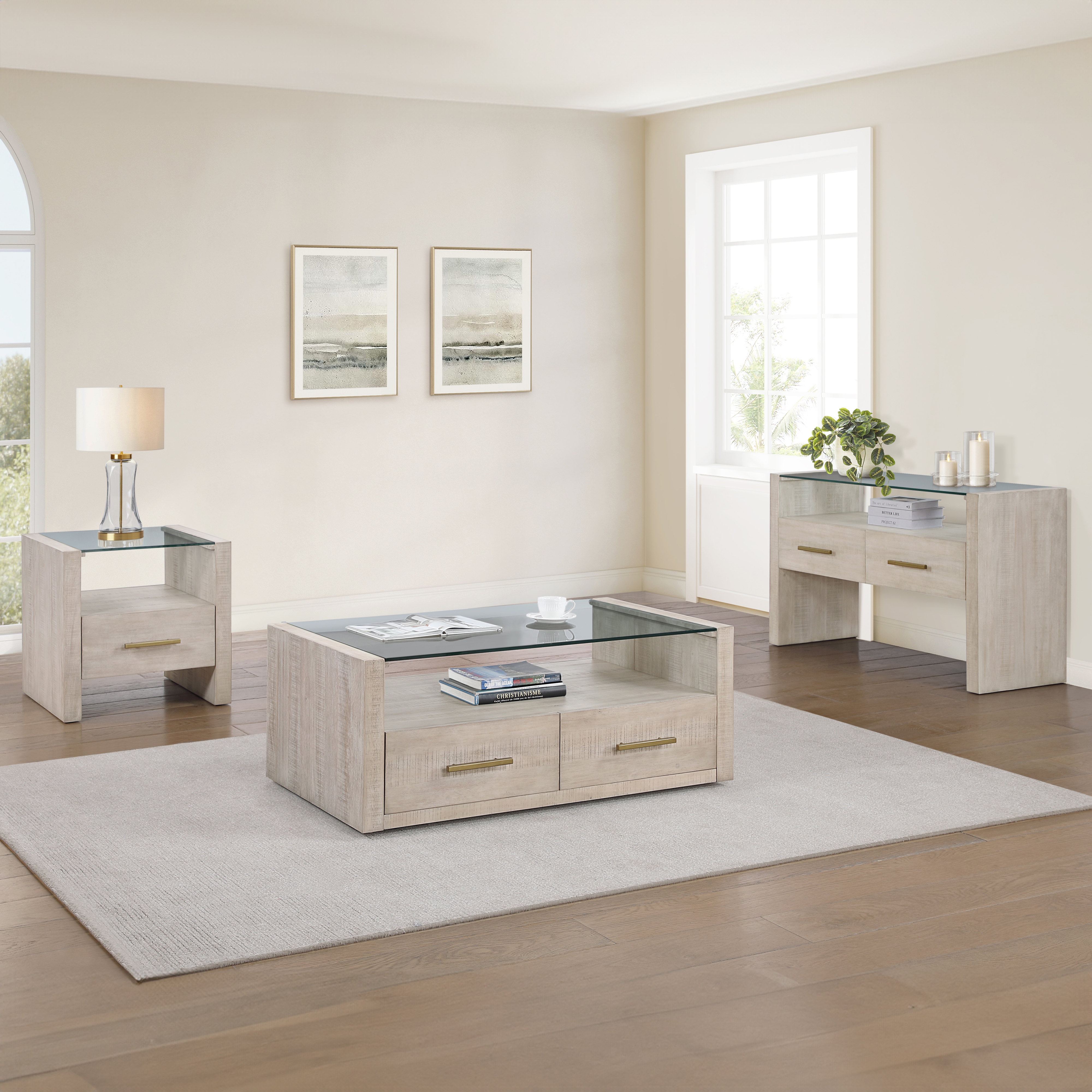 Sq. Glass-Top End Table w/Drawer