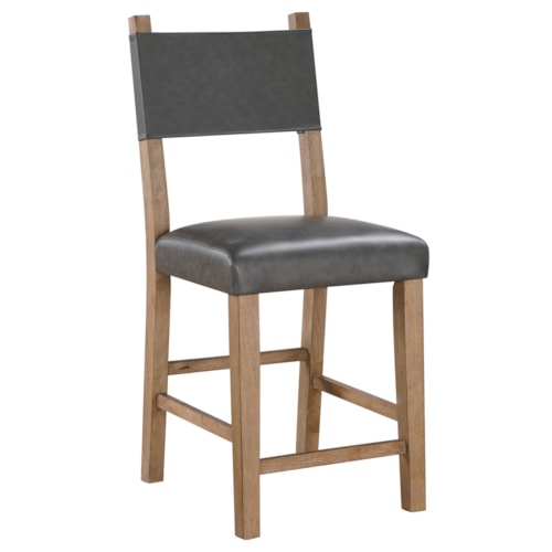 Modern Rustic Faux-Leather Open-Back Counter Chair