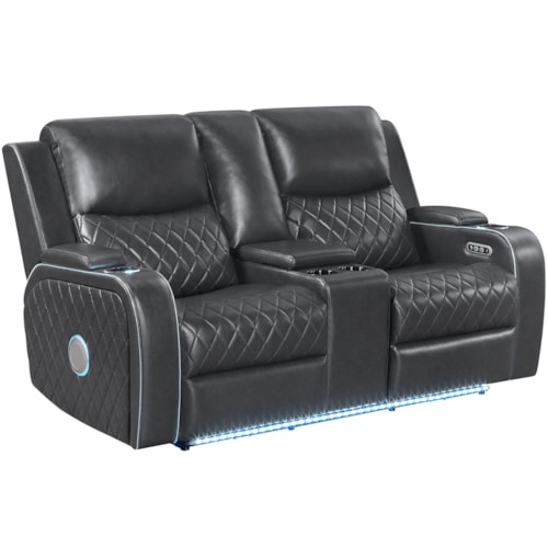 Contemporary Power-Reclining Console Loveseat with Built-In Bluetooth Speakers