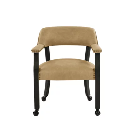 Transitional Dining Game Chair with Nailhead Trim and Casters