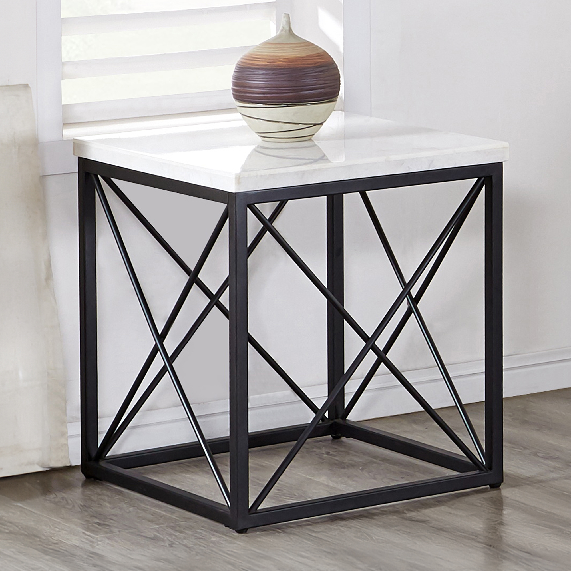 White Marble Top Square End Table