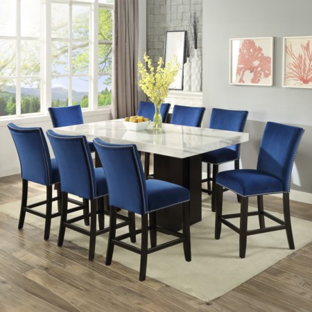 9-Piece Rectangle Counter Table w/Blue Chair