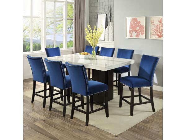 9-Piece Rectangle Counter Table w/Blue Chair