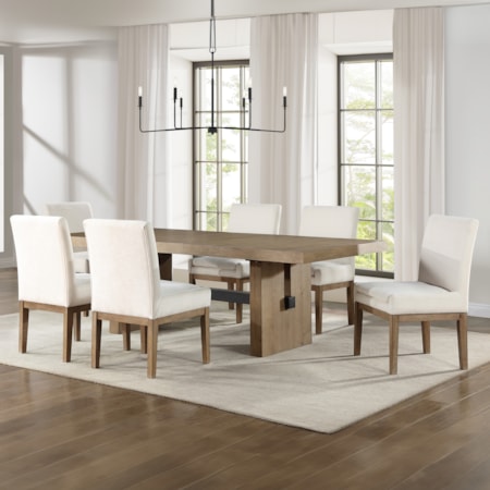 7-pc. Ext. Trestle Dining Set w/Uph. Chairs
