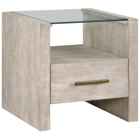 Sq. Glass-Top End Table w/Drawer