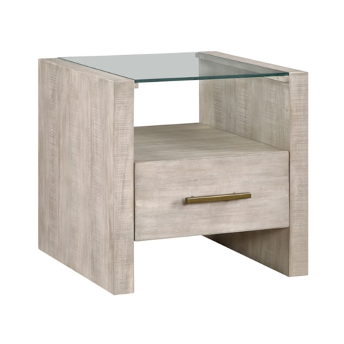 Modern Rustic Square Glass-Top End Table with Drawer