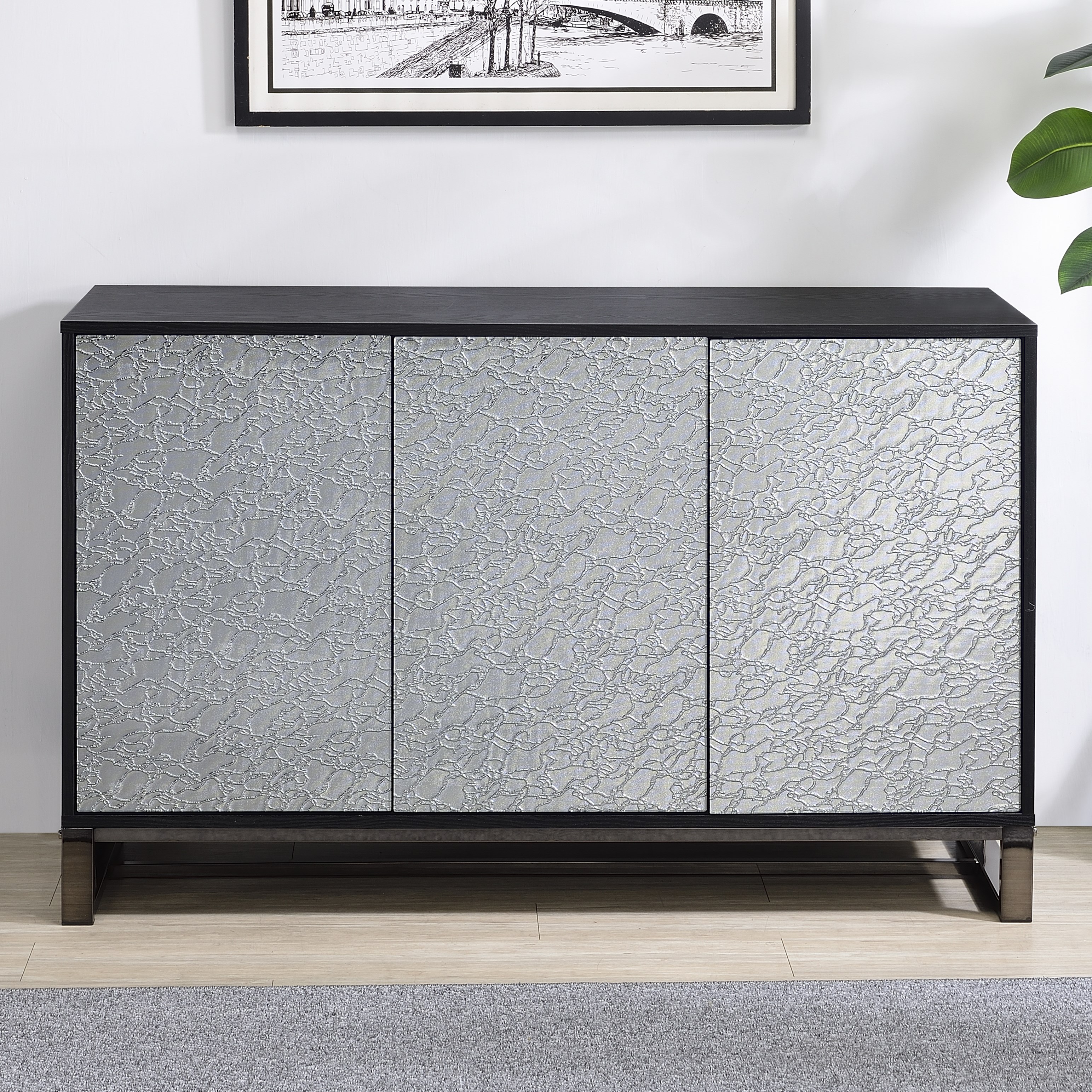 3-Door Sideboard w/Patterned Mirror Doors