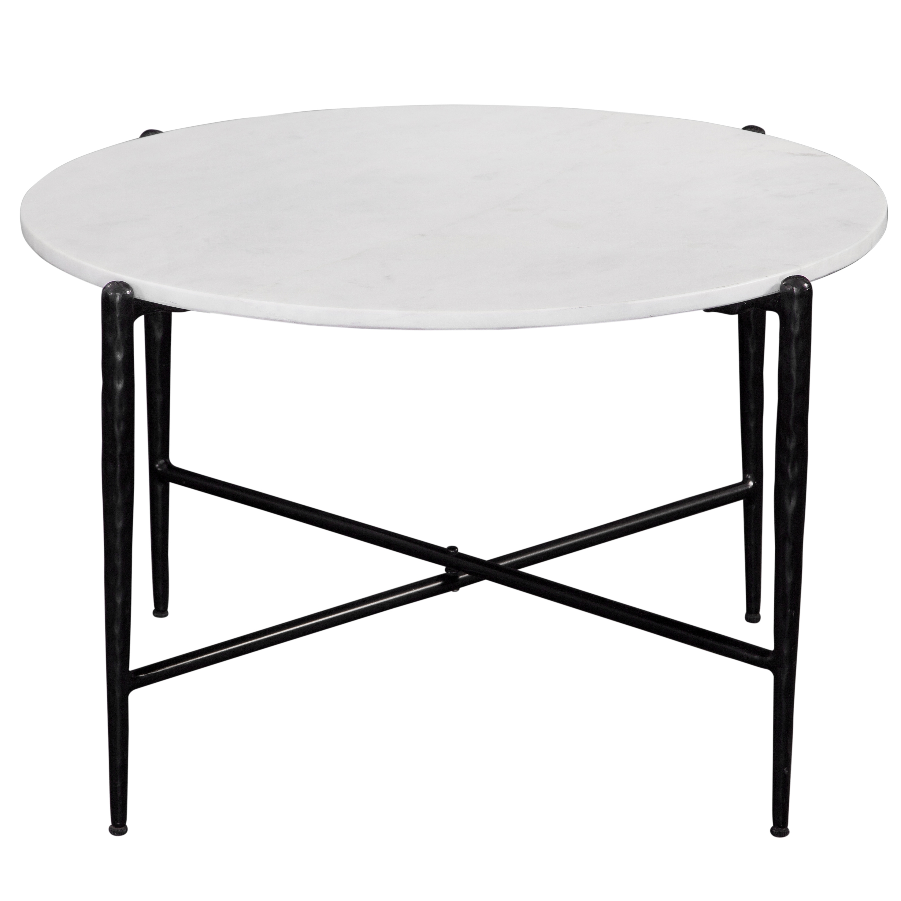 30" Round White Marble-Top Cocktail Table