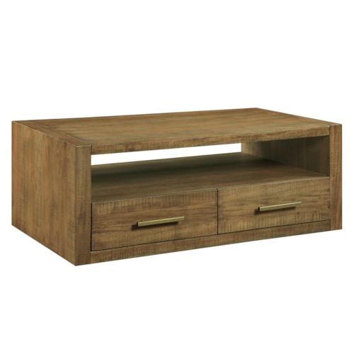 Modern Rustic Block-Base Cocktail Table with Storage