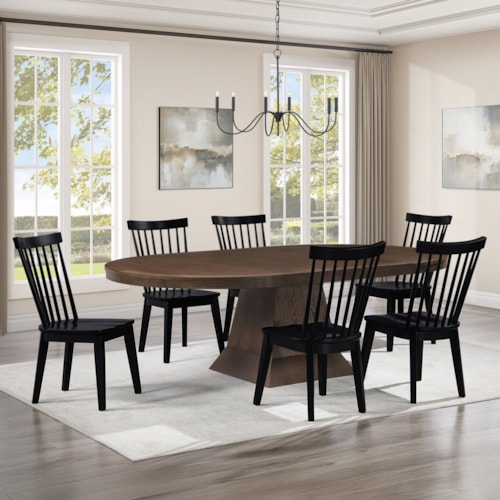 Modern Farmhouse 7-pc. Extension Pedestal Dining Set with Two 18" Leaves