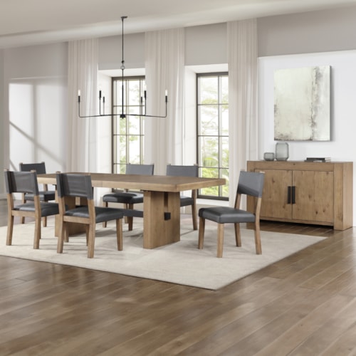 Casual 7-Piece Dining Set with Open-Back Side Chairs