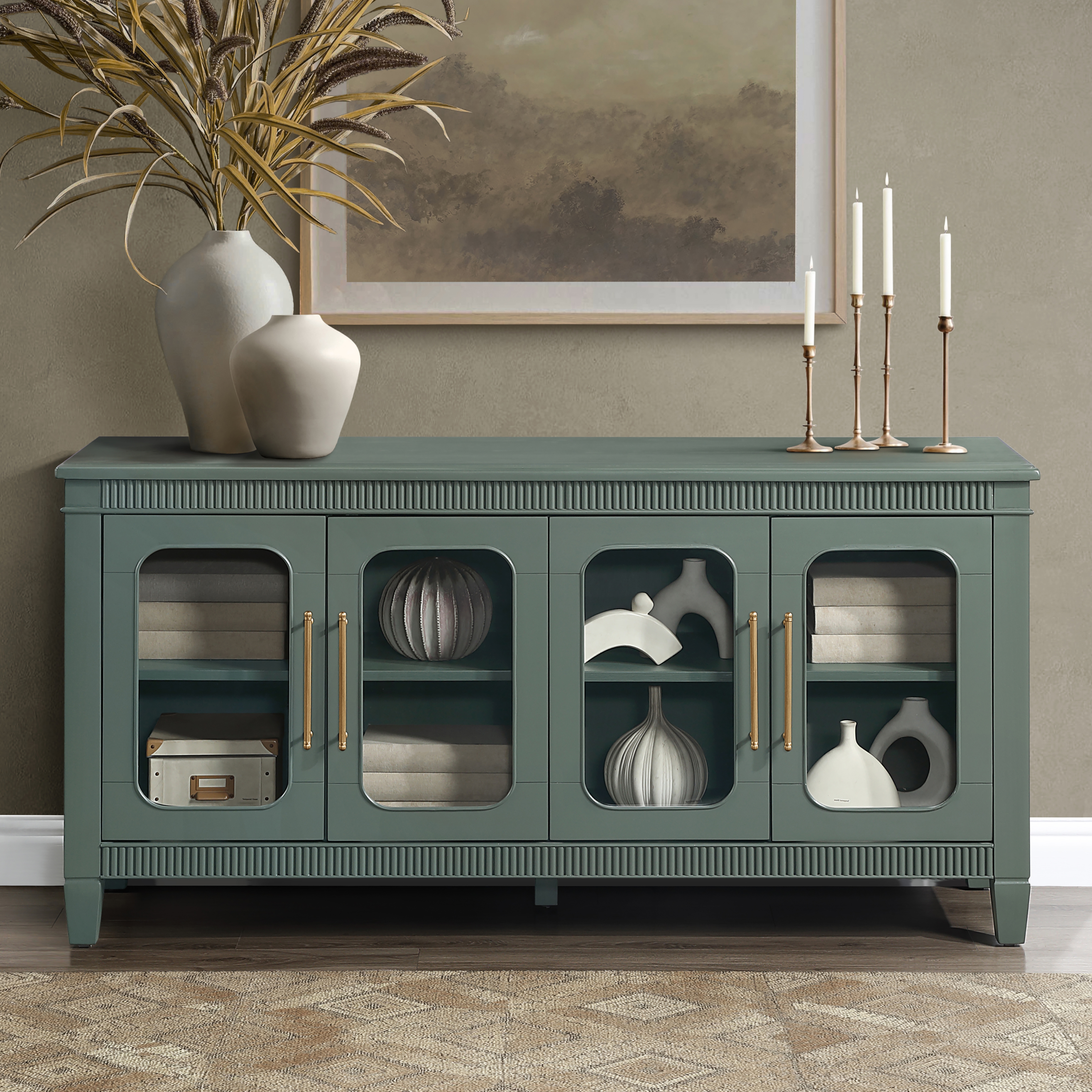 Rounded Glass Door Server w/Adj. Shelves