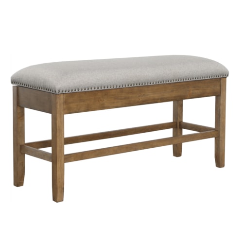 Transitional Upholstered Counter-Height Storage Bench with Nailhead Trim
