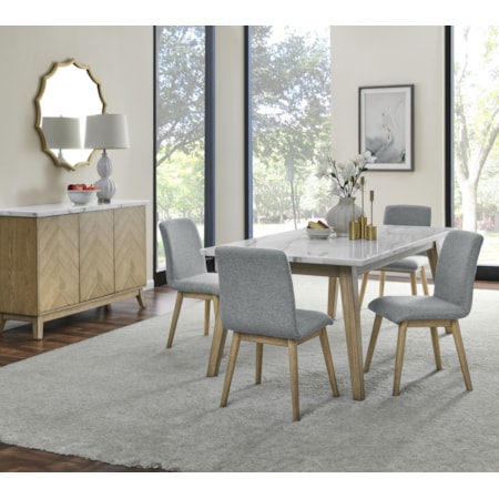 5-pc. Marble-Top Dining Set w/Uph. Chairs