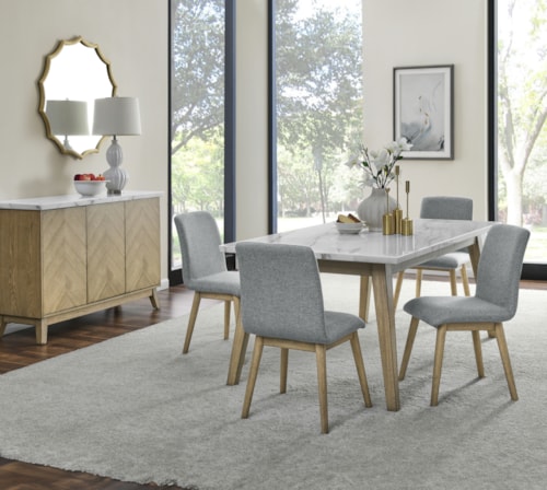 Mid-Century Modern 5-pc. Marble-Top Dining Set with Upholstered Side Chairs