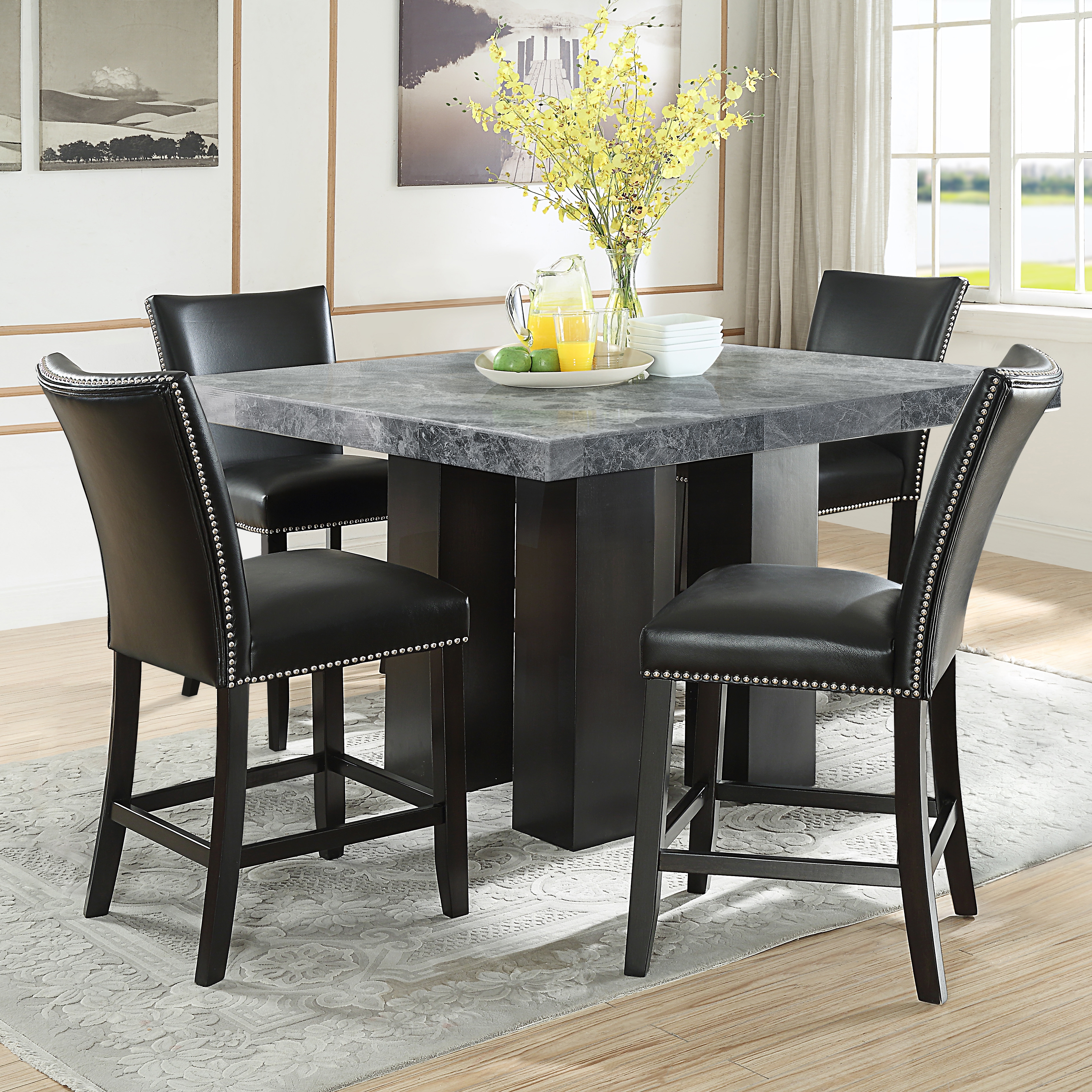 Steve Silver Camila Square 5-Pc Counter Dining Set w/Black Chair